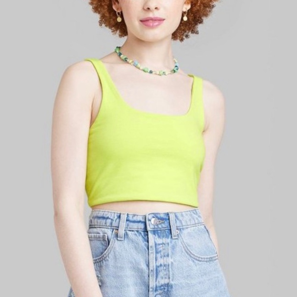 Wild Fable Vibrant Lime Green Scoop Neck Tiny Tank Top